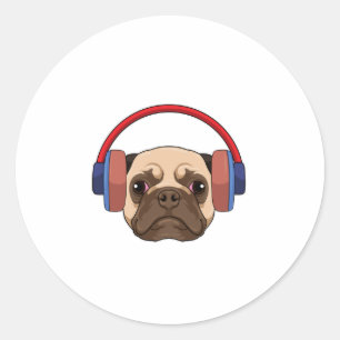 Sticker Rond Chien à la musique avec casque