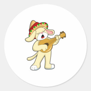 Sticker Rond Chien à la musique avec guitare