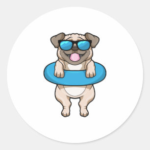 Sticker Rond Chien à la natation avec anneau de natation