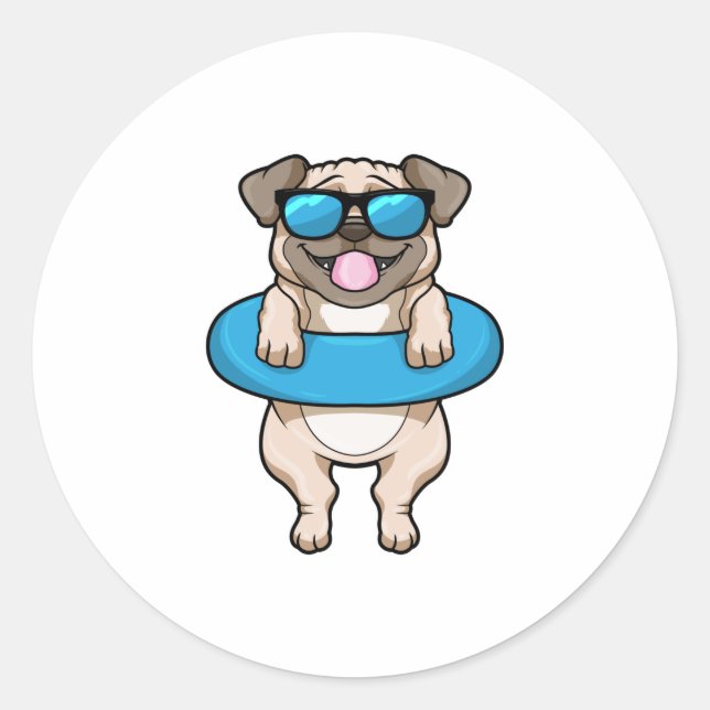 Sticker Rond Chien à la natation avec anneau de natation (Devant)