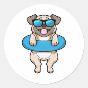 Sticker Rond Chien à la natation avec anneau de natation et lun
