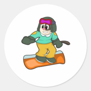 Sticker Rond Chien à Snowboard Sports