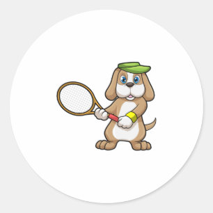 Sticker Rond Chien à Tennis avec raquette de tennis & Casquette