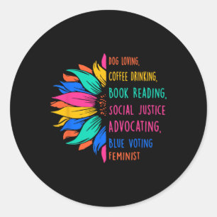 Sticker Rond Chien Aimant Café Boire Livre Lecture Social Jus