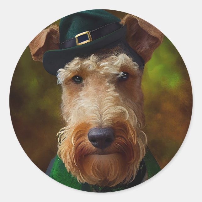Sticker Rond chien airedale à la St. Patrick's Day (Devant)