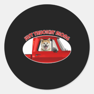 Sticker Rond Chien Akita Juste Trucking Le Long Akita