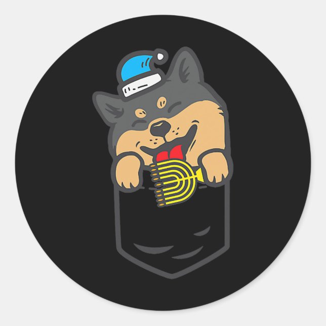 Sticker Rond Chien Akita Poche Noir Shiba Inu Menorah Akita Chi (Devant)