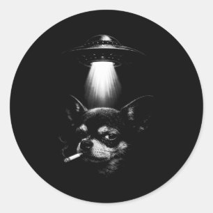 Sticker Rond Chien Alien Fumant Un Cigarette T-Shirt Ufo Drôle
