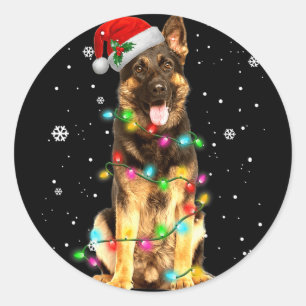 Sticker Rond Chien allemand arbre Noël Chiens Noël Chiens cadea