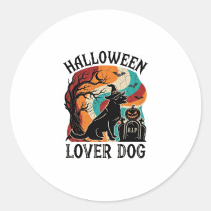 Sticker Rond Chien amateur d'Halloween Chapeau de sorcière Citr