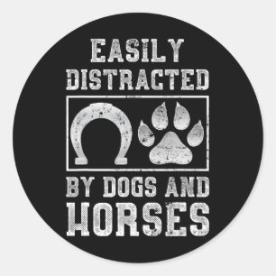 Sticker Rond Chien Amoureux des animaux Cheval équitation Cheva