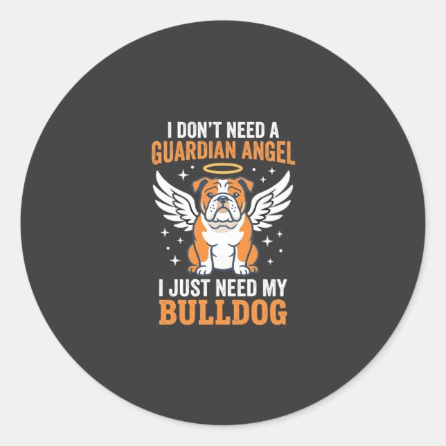 Sticker Rond Chien ange gardien Bouledogue (Devant)