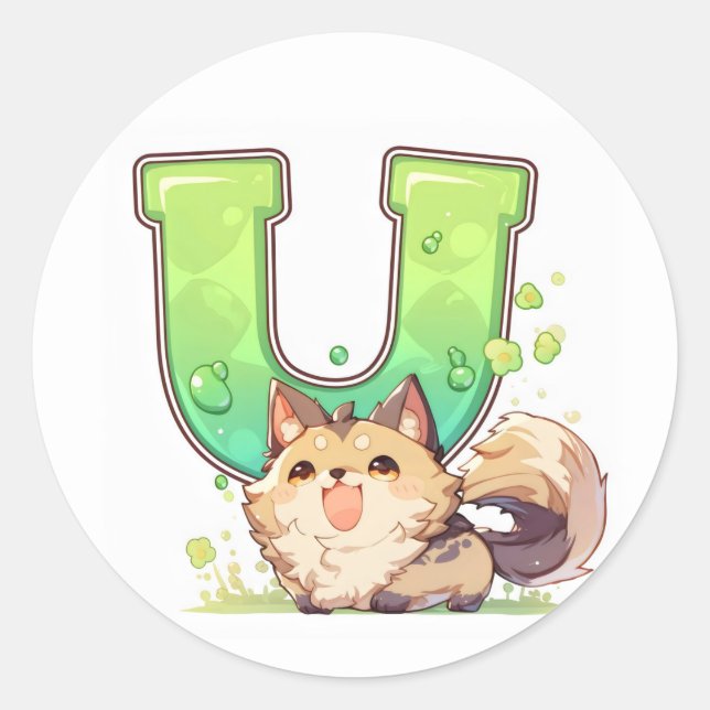 Sticker Rond Chien Anime Lettre U (Devant)