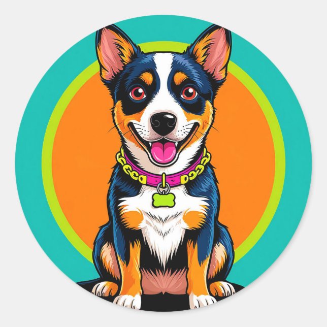 Sticker Rond Chien animé mignon avec collier (Devant)