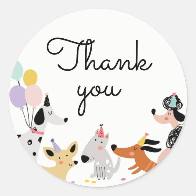 Sticker Rond Chien Anniversaire Chien Chiot Pawty Animaux Anima (Devant)