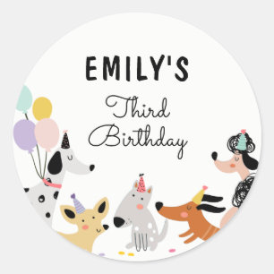 Sticker Rond Chien Anniversaire Chiot Pawty Animaux Animaux Ani