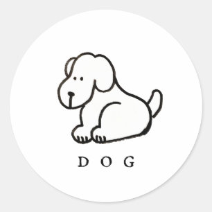 Sticker Rond Chien assis dessin animé drôle