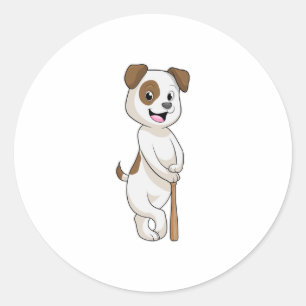 Sticker Rond Chien au baseball avec batte de baseball