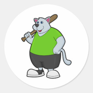 Sticker Rond Chien au baseball avec batte de baseball