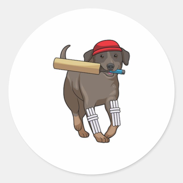 Sticker Rond Chien au cricket avec batte de cricket (Devant)