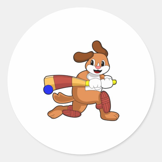 Sticker Rond Chien au cricket avec batte de cricket (Devant)