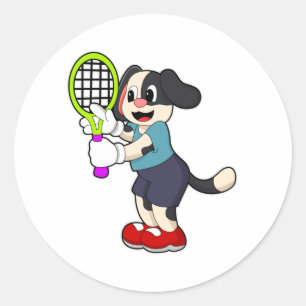 Sticker Rond Chien au tennis avec raquette de tennis