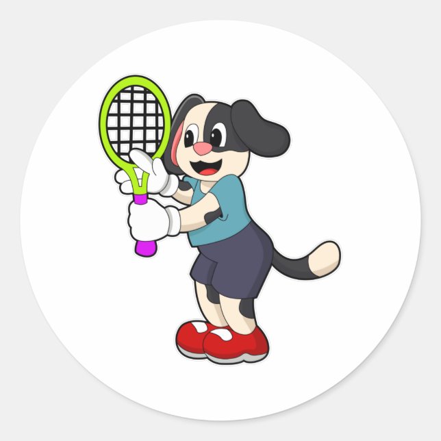 Sticker Rond Chien au tennis avec raquette de tennis (Devant)