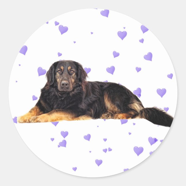 Sticker Rond Chien aux Coeurs pourpres en chute (Devant)