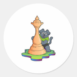 Sticker Rond Chien aux échecs avec pièce d'échecs Queen