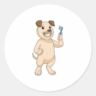 Sticker Rond Chien avec brosse à dents