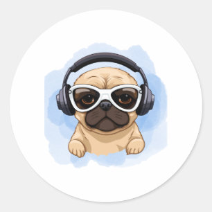 Sticker Rond Chien avec casque 2