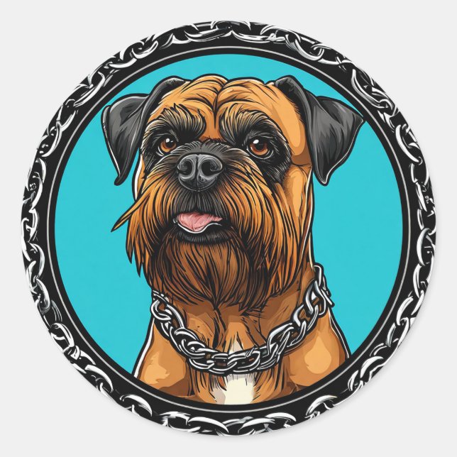 Sticker Rond Chien avec Collier à Chaîne Design de Chien Gras � (Devant)