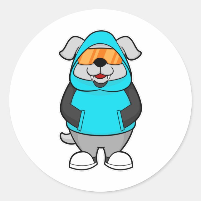Sticker Rond Chien avec lunettes de soleil (Devant)