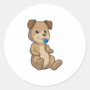 Sticker Rond Chien avec sucré Lollipop
