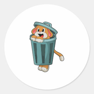 Sticker Rond Chien avec Trashcan