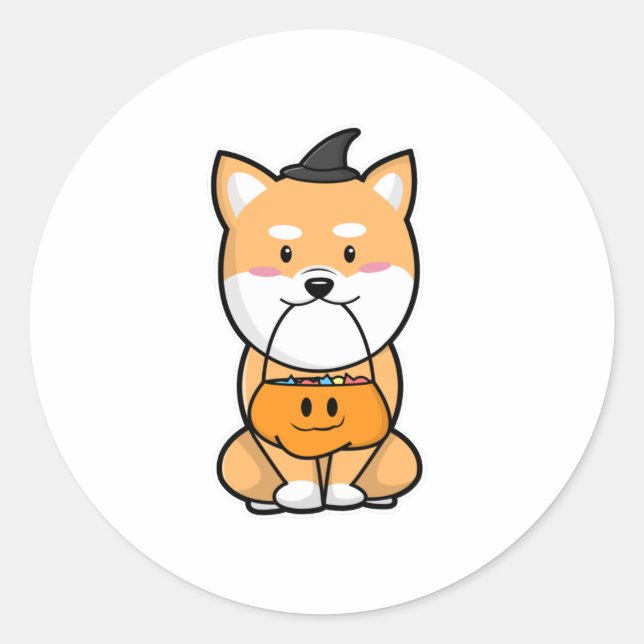 Sticker Rond Chien avec Trick ou Treat (Devant)