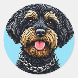 Sticker Rond Chien avec une chaîne