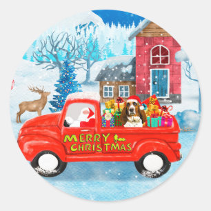 Sticker Rond Chien Basset Hound dans un camion de livraison de
