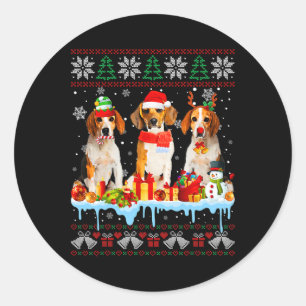 Sticker Rond Chien Beagle de Noël moche Père Noël Costume de ch
