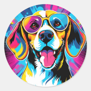 Sticker Rond Chien Beagle dynamique