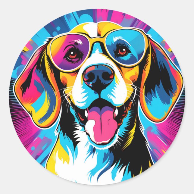 Sticker Rond Chien Beagle dynamique (Devant)