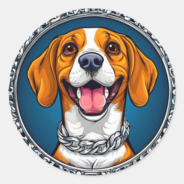 Sticker Rond Chien Beagle mignon (Devant)