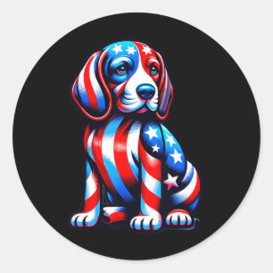 Sticker Rond Chien Beagle mignon Usa Drapeau Femmes Hommes Amou