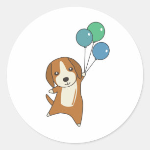 Sticker Rond Chien beagle Monte Avec Des Ballons