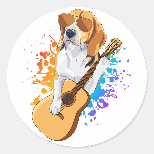 Sticker Rond Chien beagle portant des lunettes de soleil Jouant (Devant)
