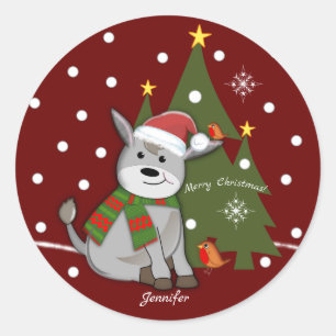 Sticker Rond Chien bébé de Noël et texte personnalisé / nom