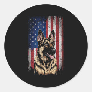 Sticker Rond Chien berger allemand 4 juillet Patriotique Usa In