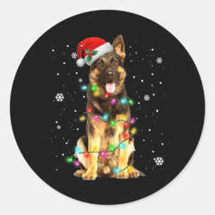 Sticker Rond Chien Berger Allemand Arbre Noël Xmas Cadeaux Chie