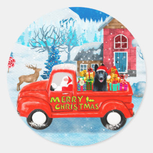 Sticker Rond Chien berger allemand camion de livraison de Noël 