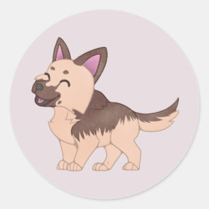 Sticker Rond Chien berger allemand de Kawaii